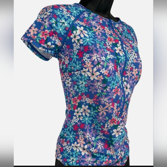 NWT Cupshe Floral Print Front Zip Rashguard One Piece Swimsuit - Picture 5 of 11